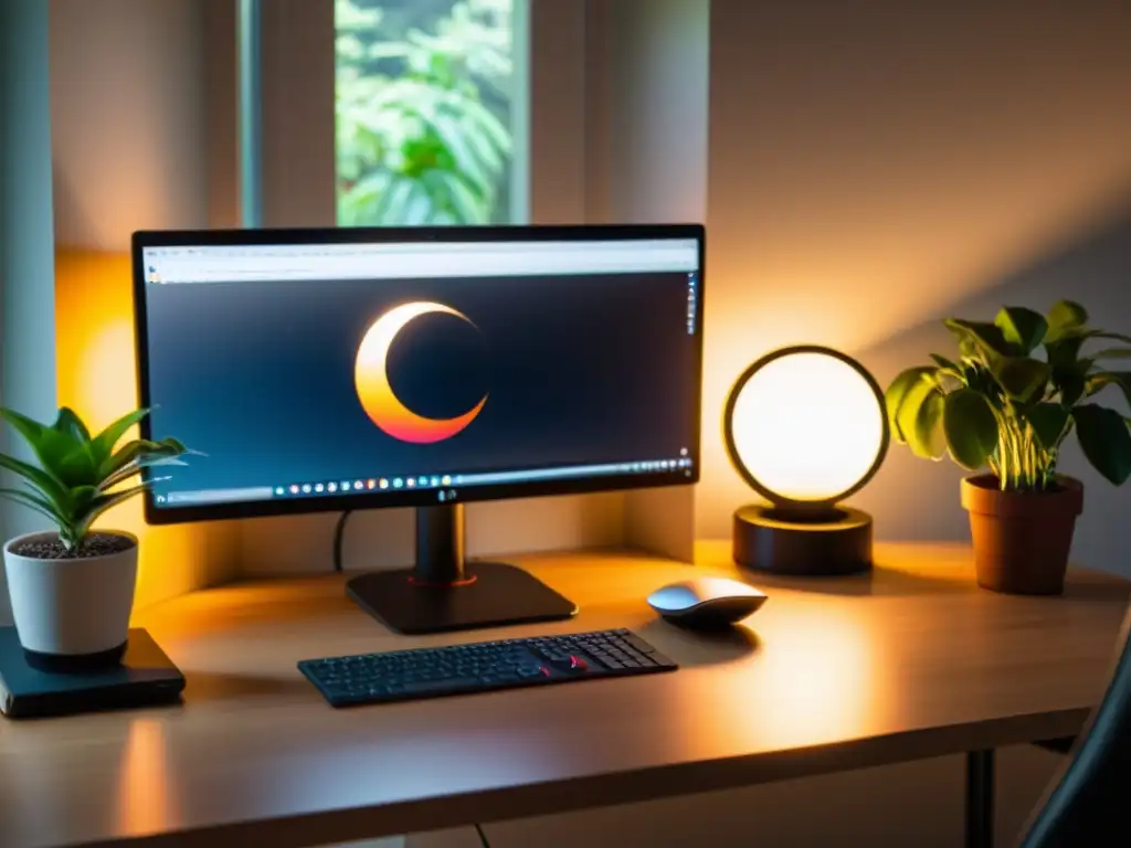 Escritorio de desarrollador con Eclipse IDE en Linux, plantas, luz natural y la palabra clave Mejores tweaks Eclipse Linux