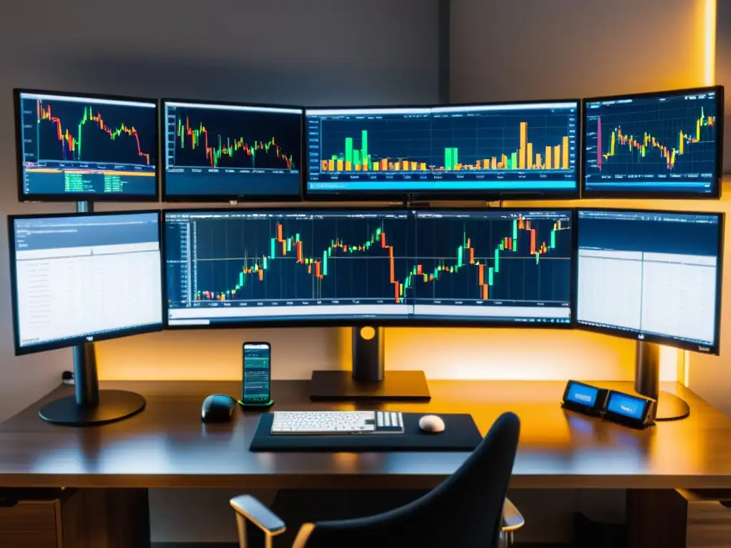 Escritorio de trading en Linux con monitores de criptomonedas