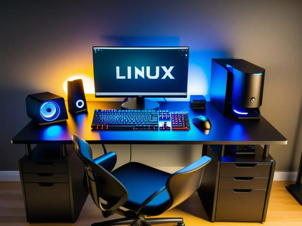 Setup de juegos en Linux: Espacio de trabajo minimalista Espacio de juego para Linux con PC potente, periféricos y estilo documental