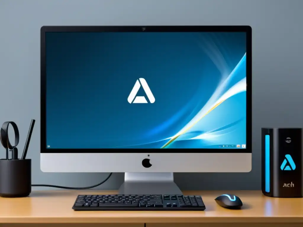 Un espacio de trabajo minimalista y eficiente con doble monitor, destacando las ventajas de Arch Linux para usuarios avanzados