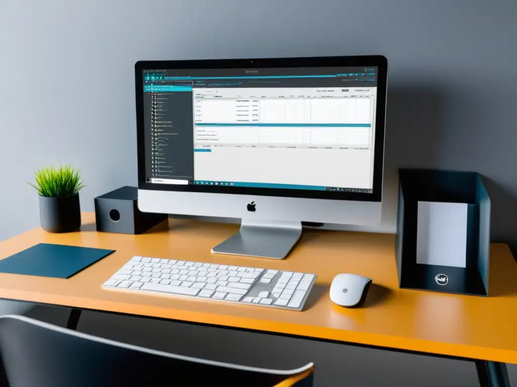 Espacio de trabajo minimalista con equipo informático moderno, perfectamente organizado