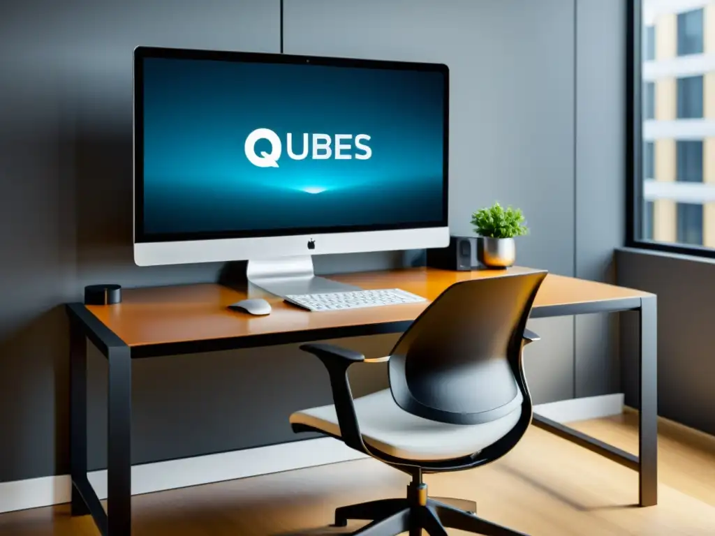 Un espacio de trabajo moderno y minimalista que destaca la integración de Qubes OS, garantizando seguridad por aislamiento en Qubes OS