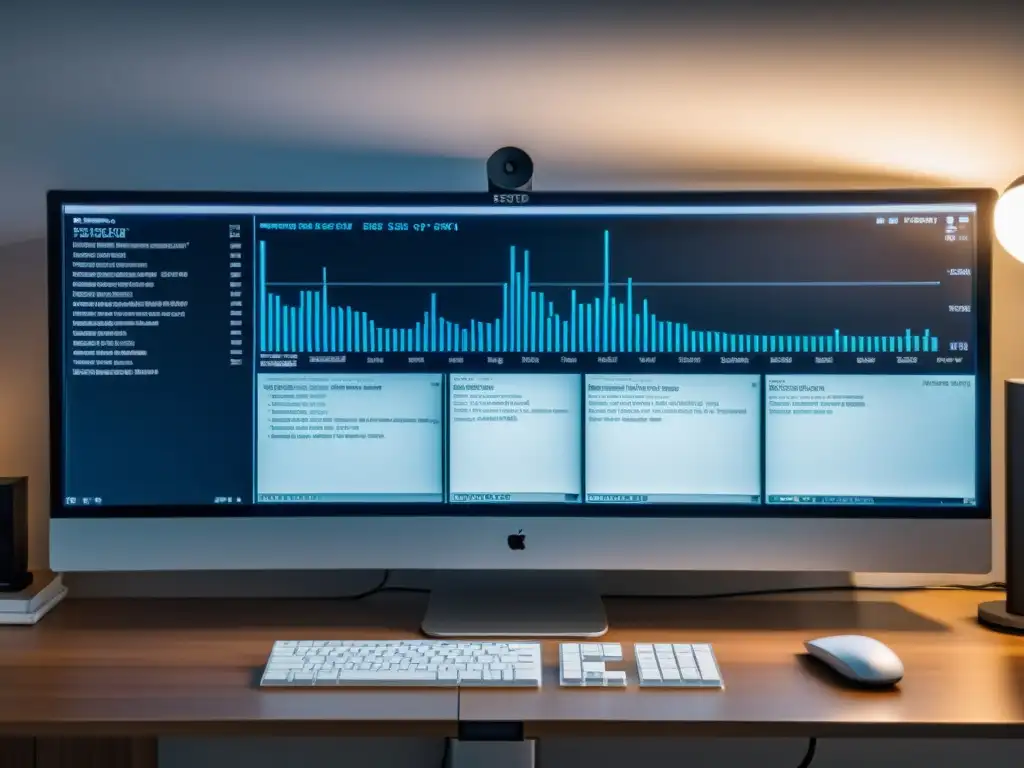 Espacio de trabajo moderno con monitor mostrando sistemas BSD y herramientas de diagnóstico