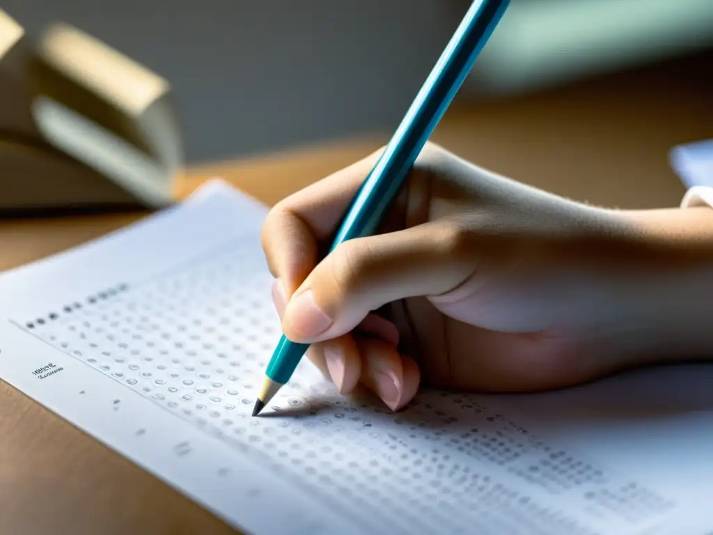 Estudiante concentrado rellenando hoja de respuestas