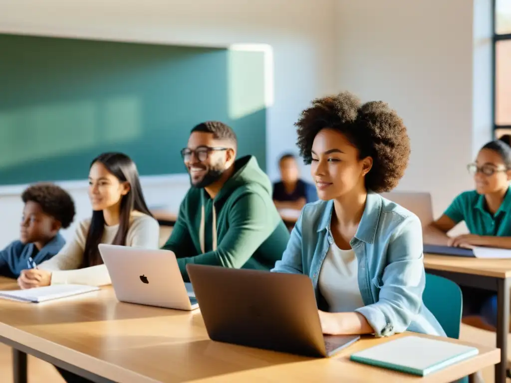 Estudiantes diversos participan en clase en línea desde sus escritorios iluminados, destacando la importancia de sistemas operativos alternativos