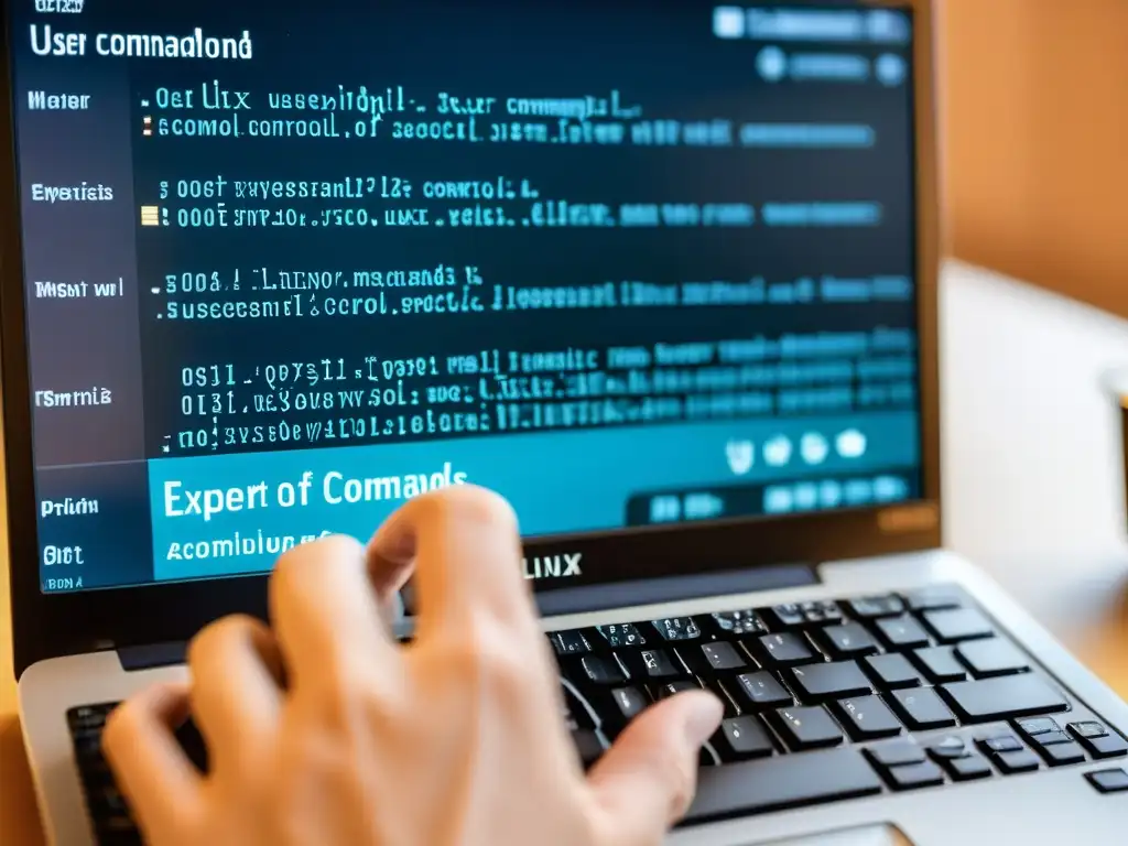 Un experto en Linux introduce comandos en la terminal, mostrando gestión experta de usuarios y permisos en Linux