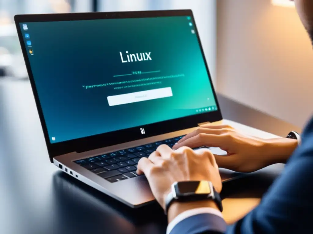 Un experto en seguridad informática utiliza un portátil con Linux para proteger datos