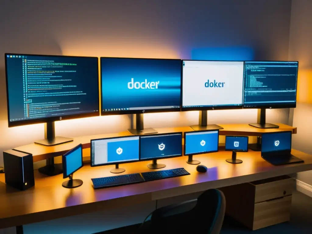 Transformación del flujo de trabajo con Docker en Linux: Estación de trabajo con monitores múltiples, contenedores Docker y decoración moderna