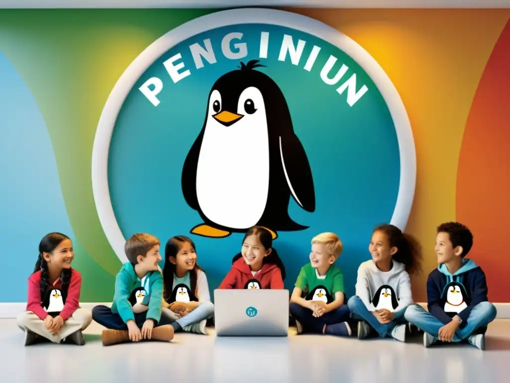 Un grupo de niños sonrientes aprendiendo sobre el sistema operativo Linux en un ambiente educativo