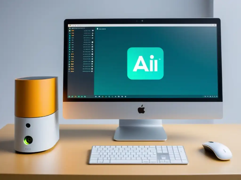 Integrando IA en entornos Linux: Computadora de escritorio moderna con aplicaciones de inteligencia artificial en pantalla dividida
