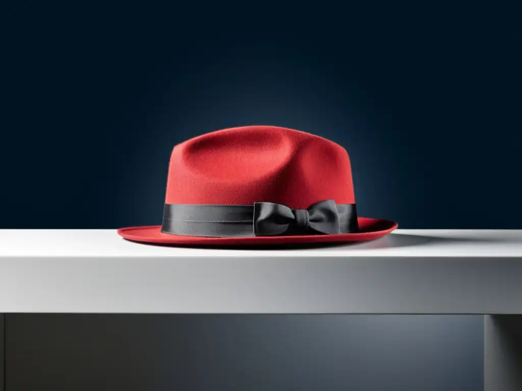 Una imagen de alta definición de una Fedora y un Red Hat lado a lado en un escritorio moderno, con iluminación suave