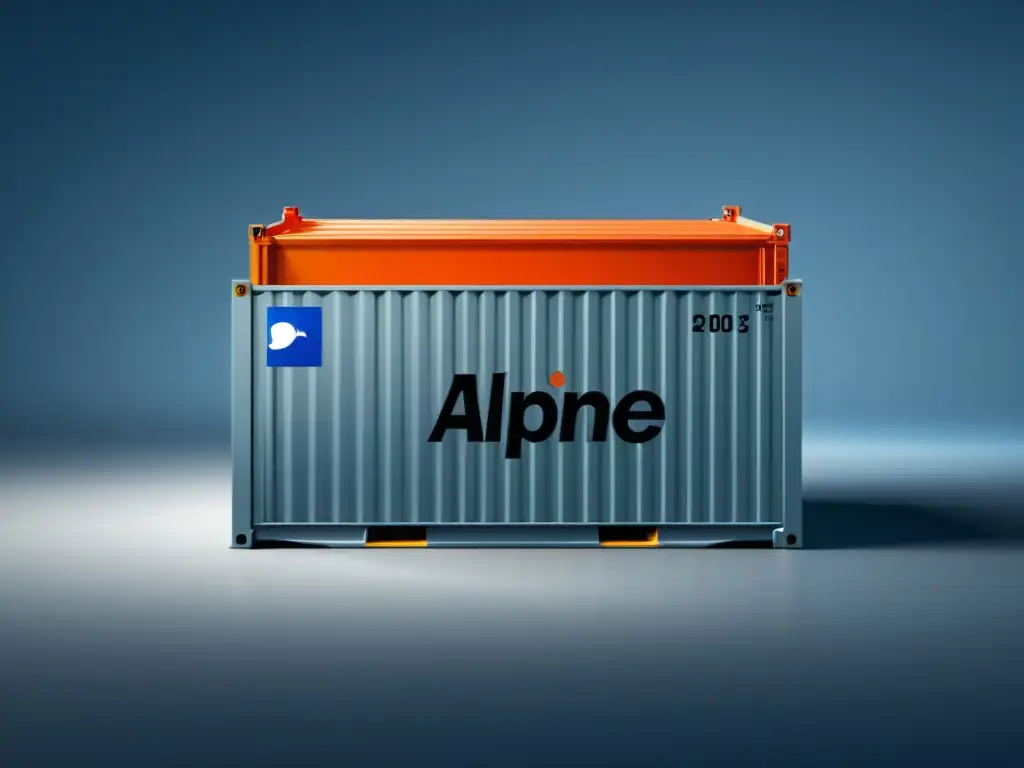 Imagen 8k detallada de un contenedor Docker con Alpine Linux, en un estilo documental que resalta su ligereza y seguridad