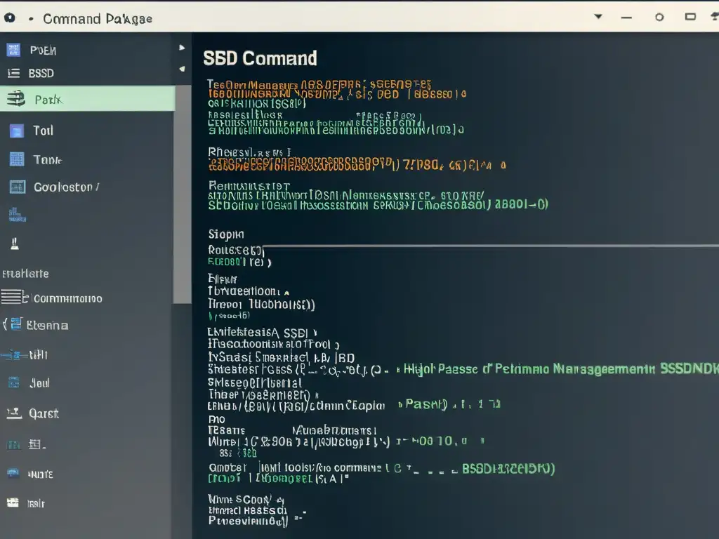 Una imagen detallada de la interfaz de línea de comandos del Domina pkg, mostrando la gestión avanzada de paquetes BSD con código nítido y profesional