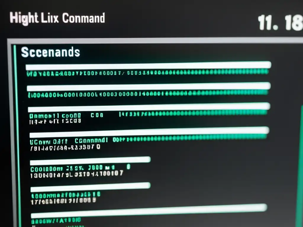 Una imagen detallada de una interfaz de línea de comandos con código Unix, transmitiendo precisión y experiencia técnica