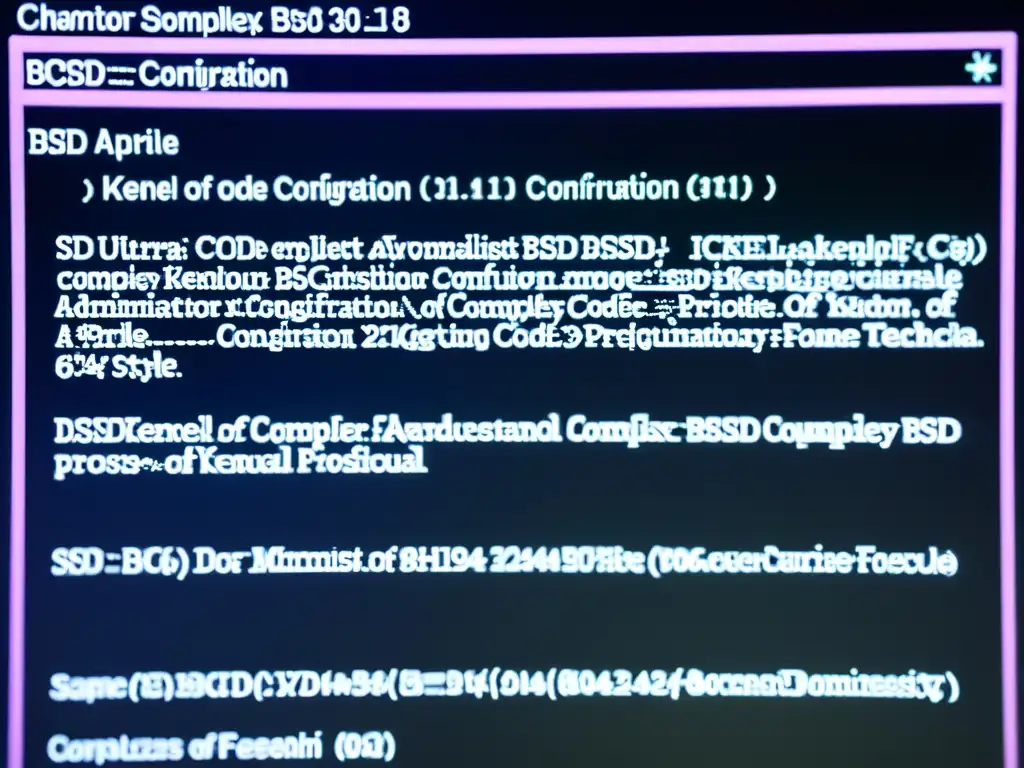 Una imagen detallada y nítida muestra líneas de código del archivo de configuración del kernel BSD