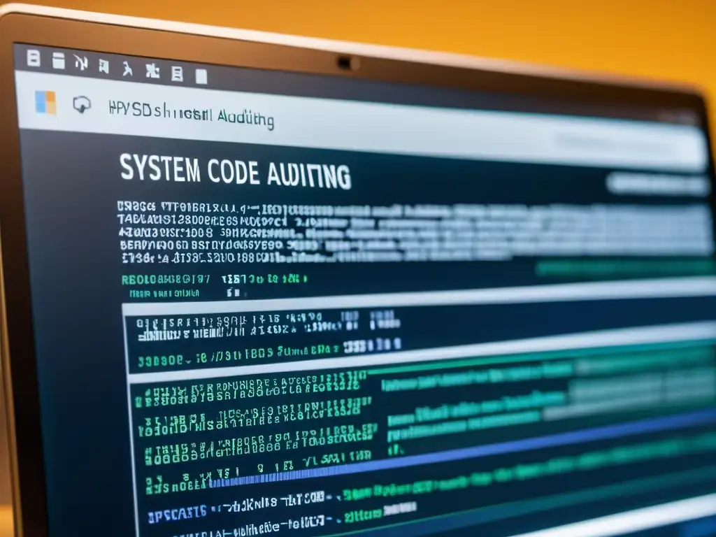 Imagen detallada de pantalla con código de auditoría de sistemas en BSD, con estética moderna y profesional