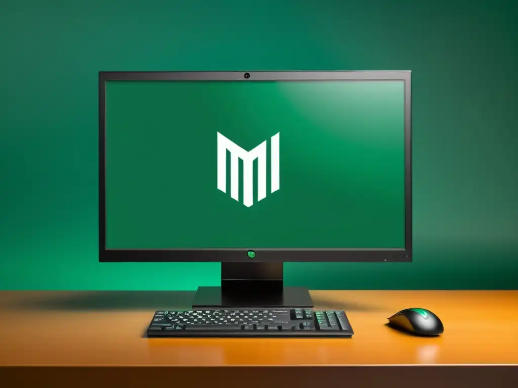 Una imagen de alta resolución de una elegante computadora de escritorio corriendo Manjaro Linux, con el logo de Manjaro visible en la pantalla