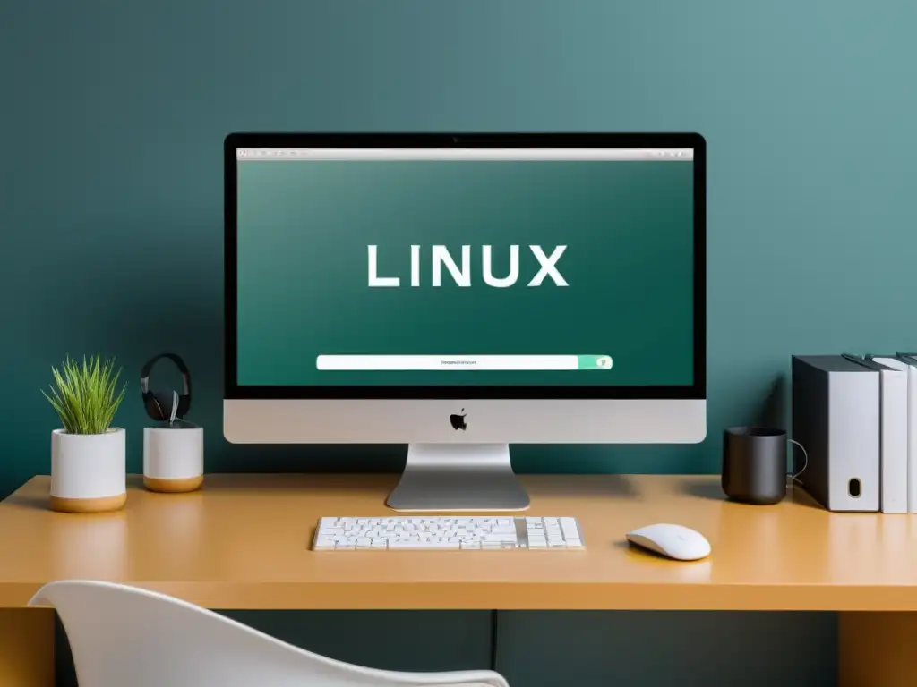 Imagen de un elegante escritorio Linux con aplicaciones de productividad abiertas, transmitiendo eficiencia y profesionalismo