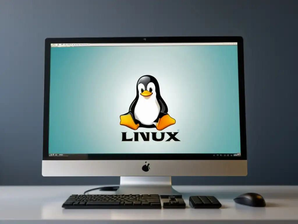 Imagen de un elegante y moderno ordenador de escritorio con sistema operativo Linux, destacando su eficiencia y confiabilidad
