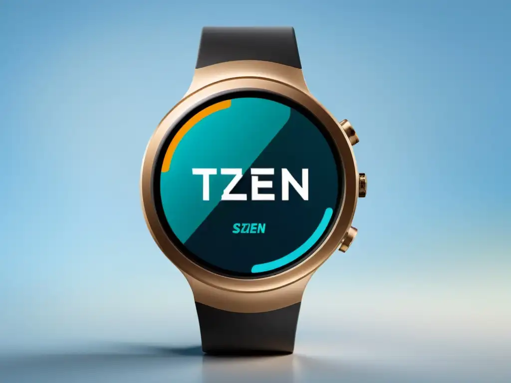 Imagen de un elegante smartwatch Tizen OS en fondo neutro, con una interfaz clara y nítida