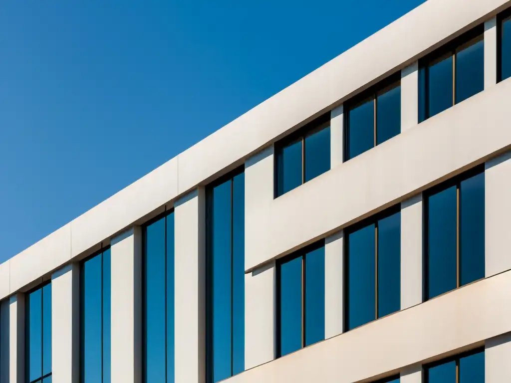 'Una imagen impactante de una fachada minimalista y moderna, bañada en luz natural, resaltando la elegancia arquitectónica