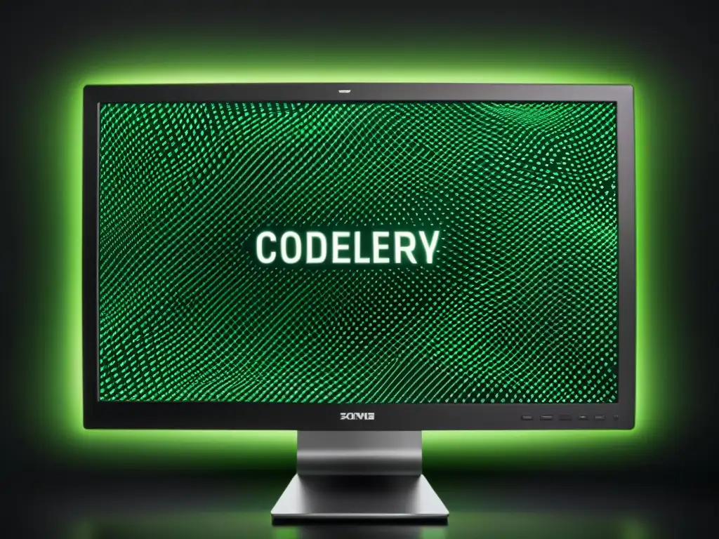 Imagen impactante de un monitor con patrones de código en verde sobre negro