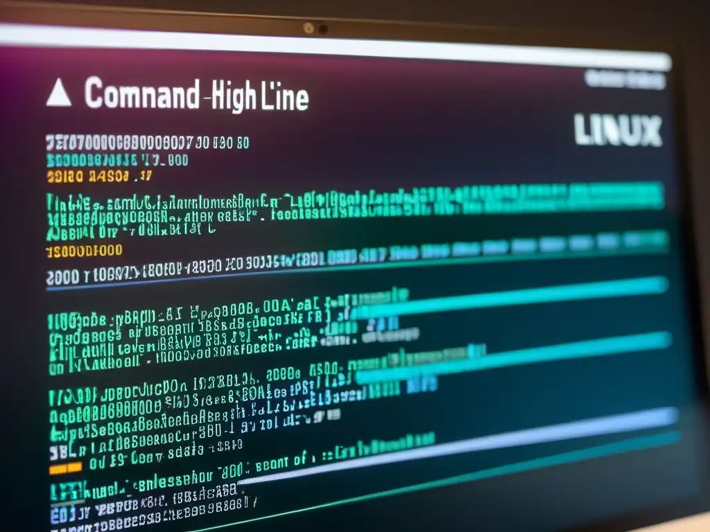 Una imagen de alta resolución de una interfaz de línea de comandos en una pantalla de ordenador, mostrando código e información del sistema en una fuente moderna