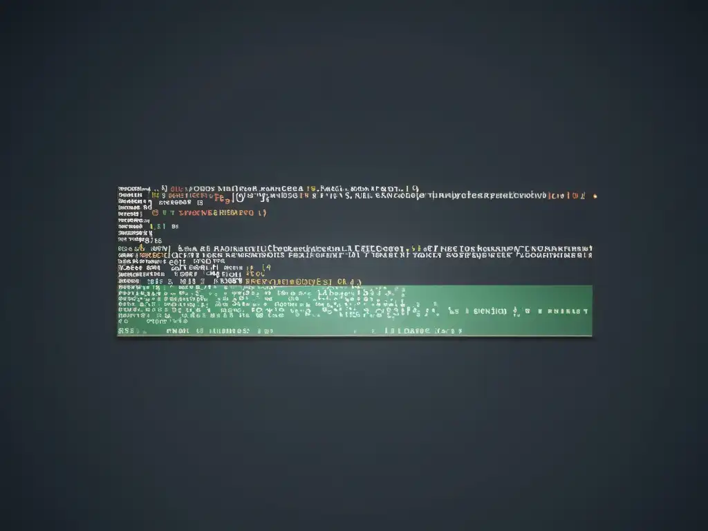 Imagen de alta resolución de una interfaz de línea de comandos con código Linux, destacando la estética profesional y el detalle del texto