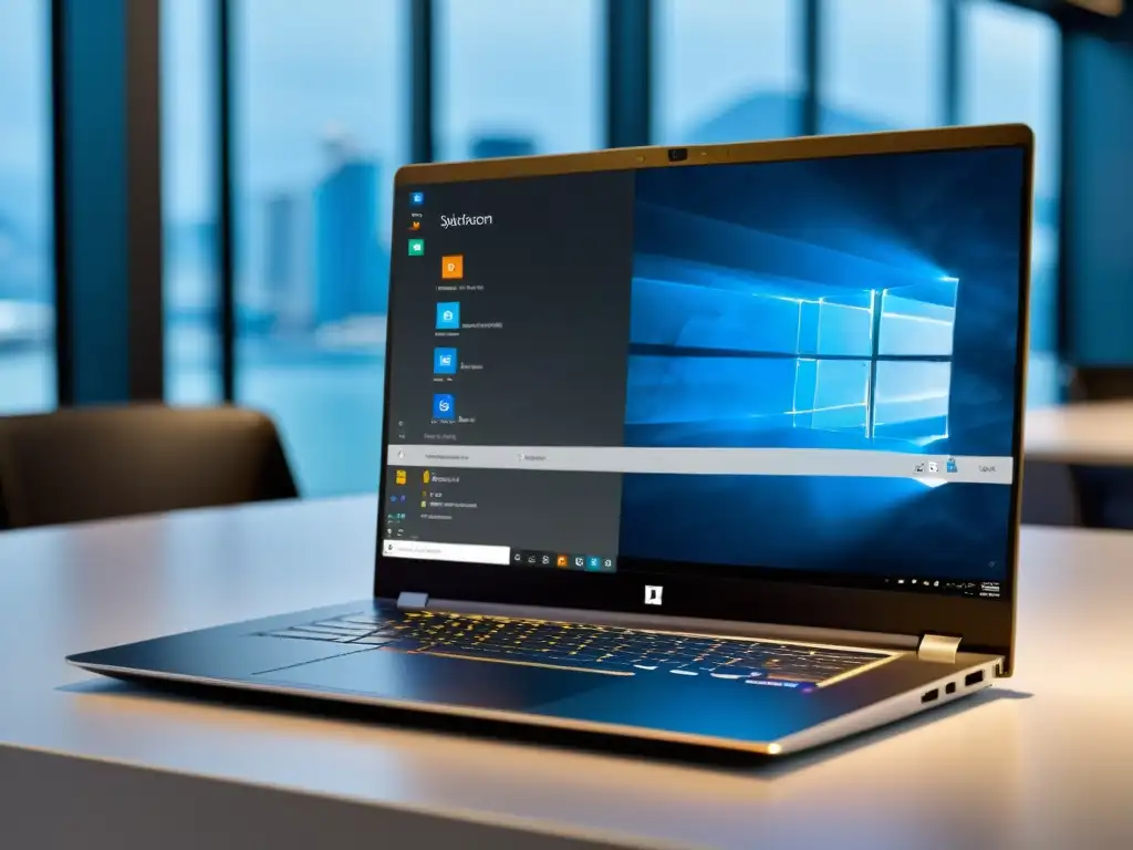 Imagen de laptop moderno con Windows y Linux mostrando la interoperabilidad de aplicaciones en un entorno profesional y adaptable