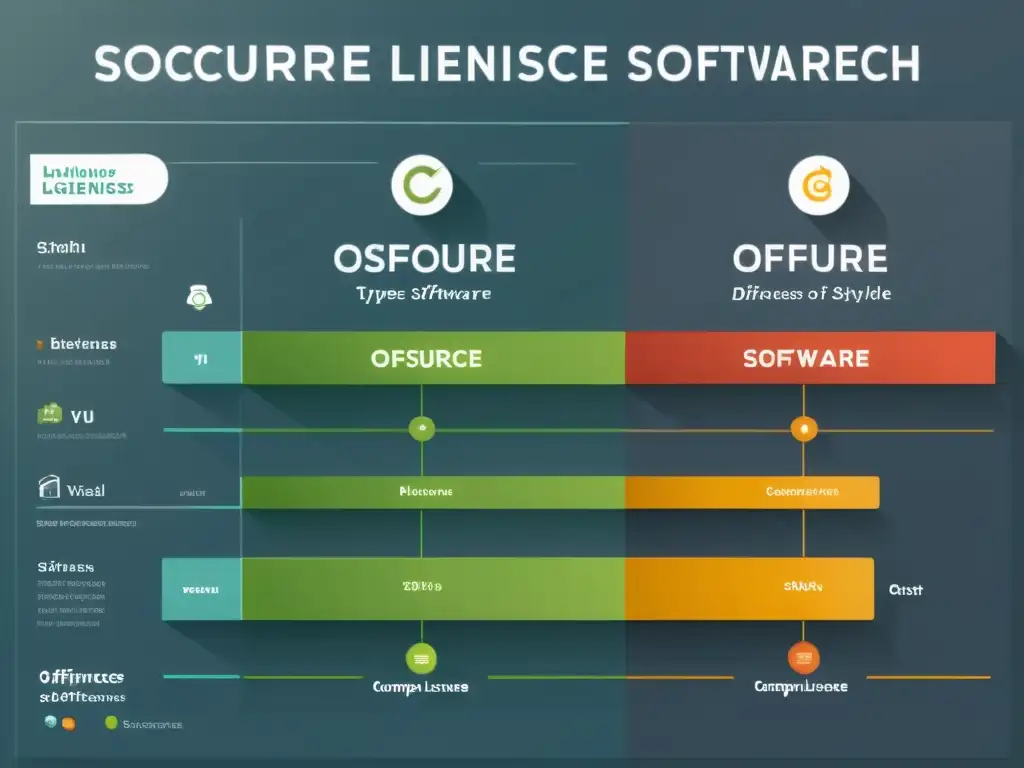 Imagen minimalista de un cuadro comparativo de tipos de licencias de software libre, con diseño moderno y explicaciones detalladas