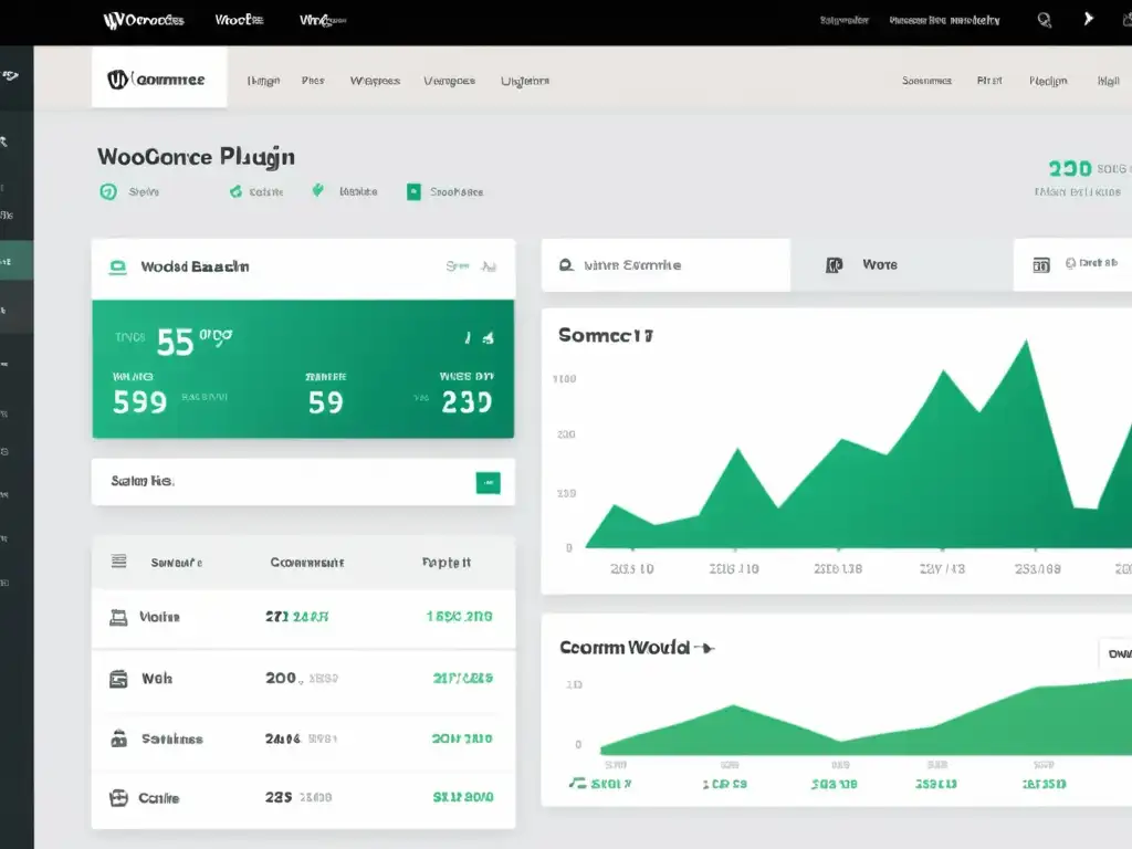 Imagen minimalista de un dashboard de WordPress con el plugin Woocommerce en acción, mostrando un diseño profesional