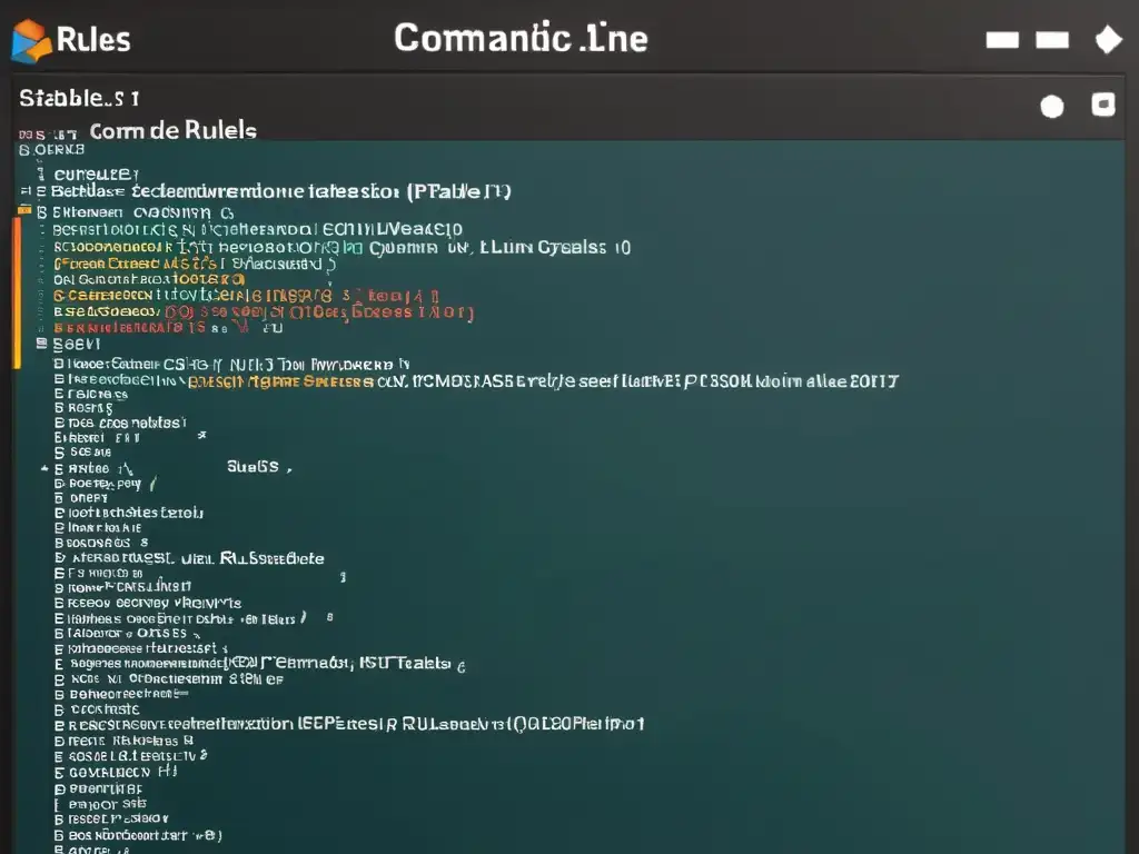 Una imagen minimalista y documental de una interfaz de línea de comandos muestra reglas iptables organizadas y etiquetadas con colores, con un fondo oscuro y el texto 'Configuración segura de iptables en Linux'