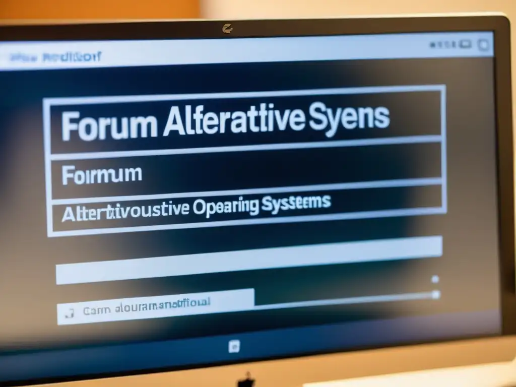 Imagen de un monitor con foro de ayuda para sistemas operativos alternativos, tono profesional e informativo