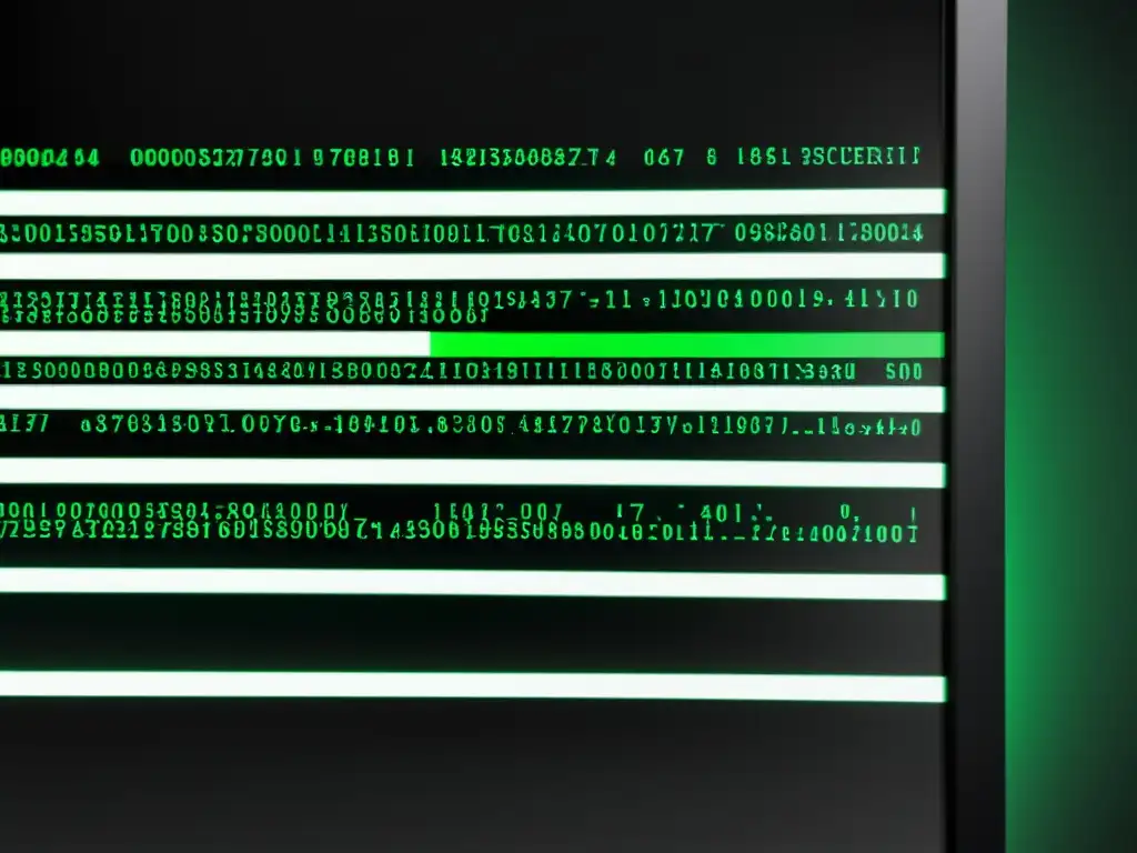 Imagen de un monitor mostrando complejo código en verde y blanco sobre fondo negro, evocando seguridad en sistemas Linux