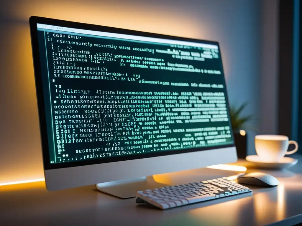 Imagen de pantalla de computadora con código de prácticas seguridad Linux en ambiente sereno y enfocado