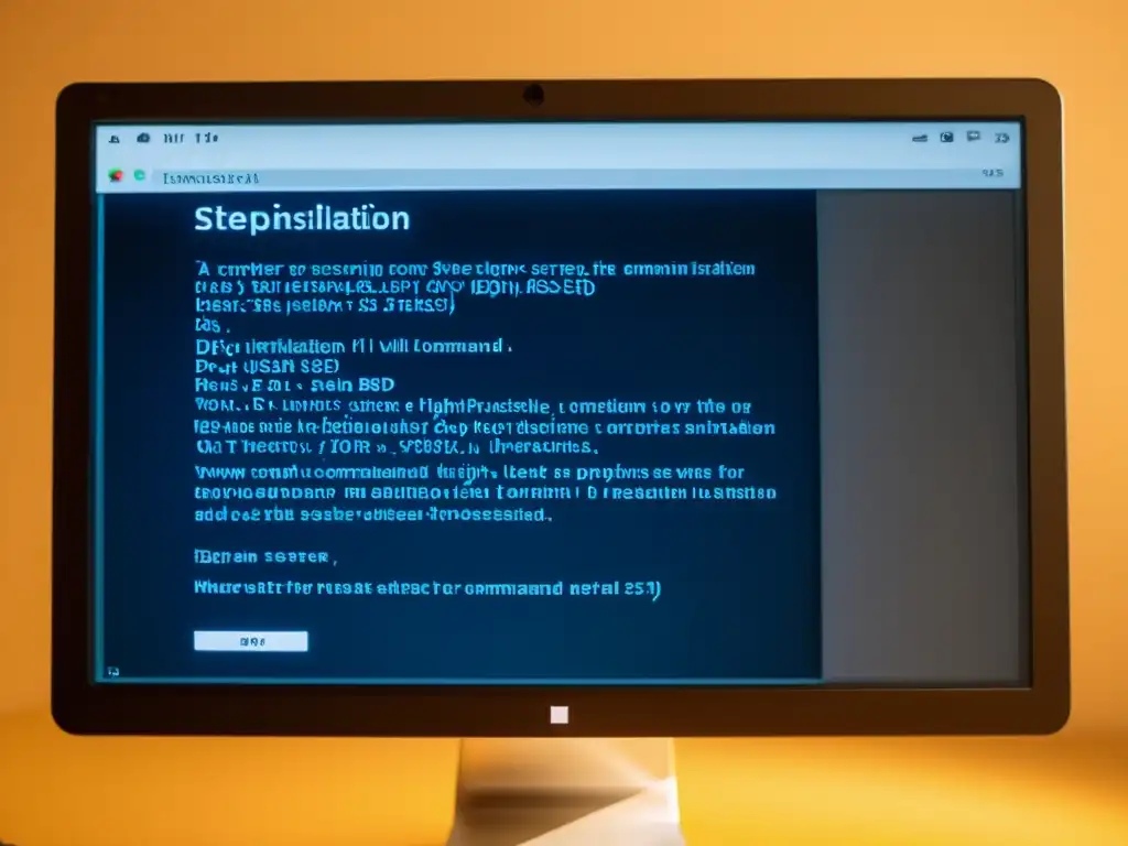 Imagen de pantalla de computadora con guía de instalación BSD para principiantes, mostrando proceso detallado en línea de comandos