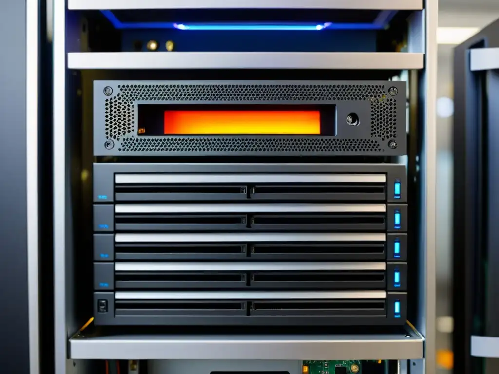 Hardware de firewall BSD de alta gama: detalle técnico Imagen de un potente hardware especializado para firewall, con diseño moderno y detallado, en un entorno limpio y bien iluminado