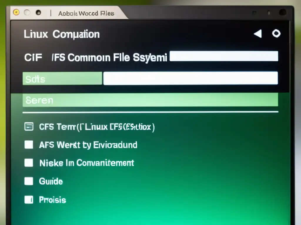 Una imagen profesional y minimalista de la configuración de CIFS en Linux, proporcionando una guía detallada para implementar Sistemas de archivos en red NFS CIFS