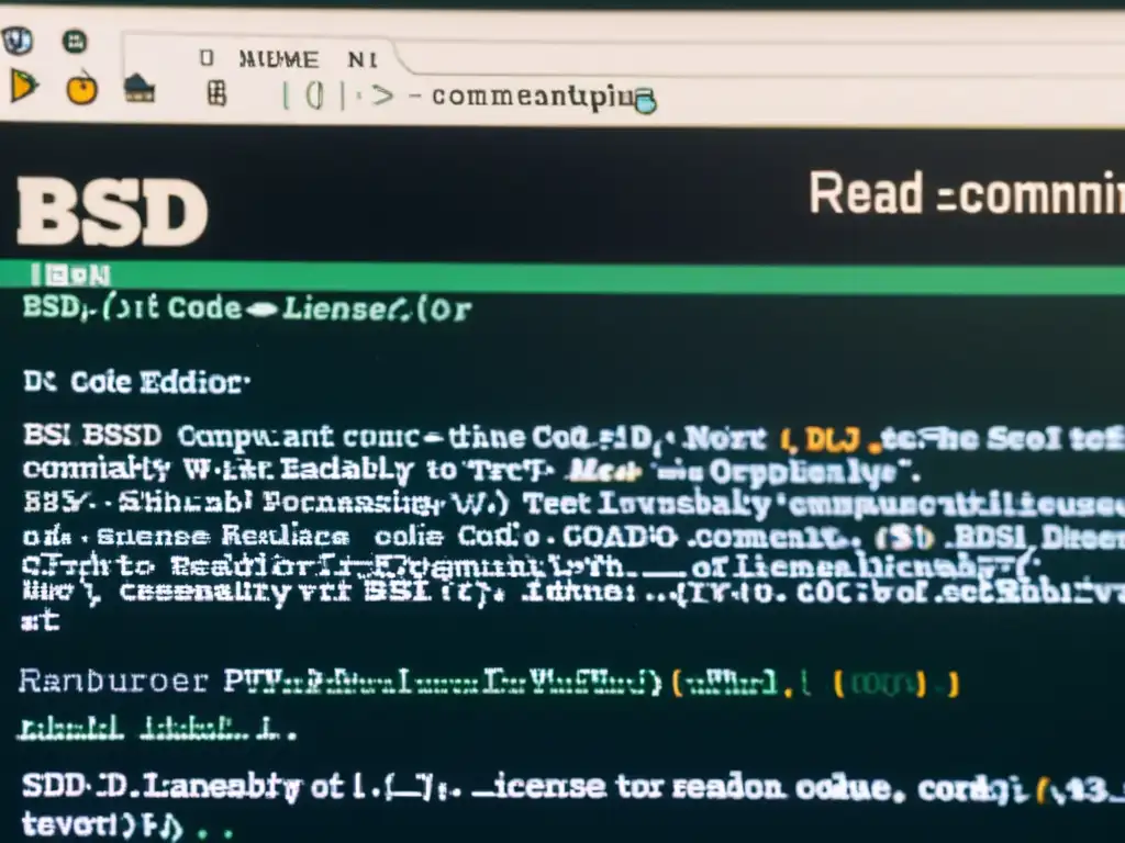 Una imagen de alta resolución muestra líneas de código en un editor de texto, resaltando la sección de la Licencia BSD