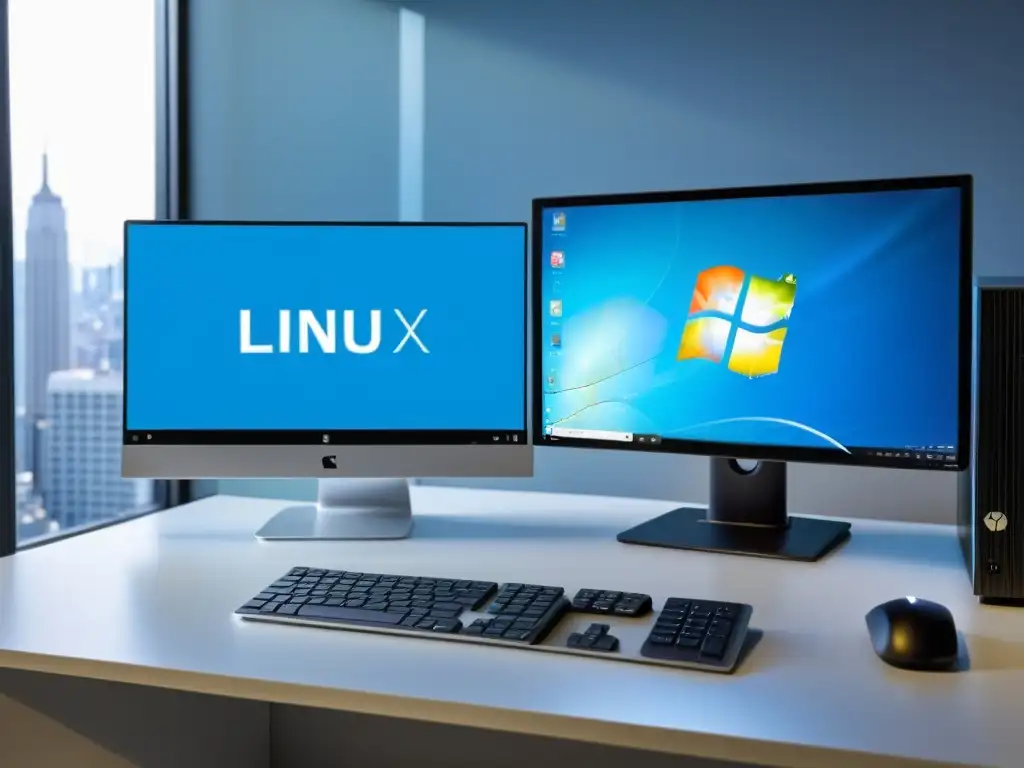 Una imagen de sistemas de archivos para Windows y Linux, mostrando su interoperabilidad en un entorno profesional y tecnológico