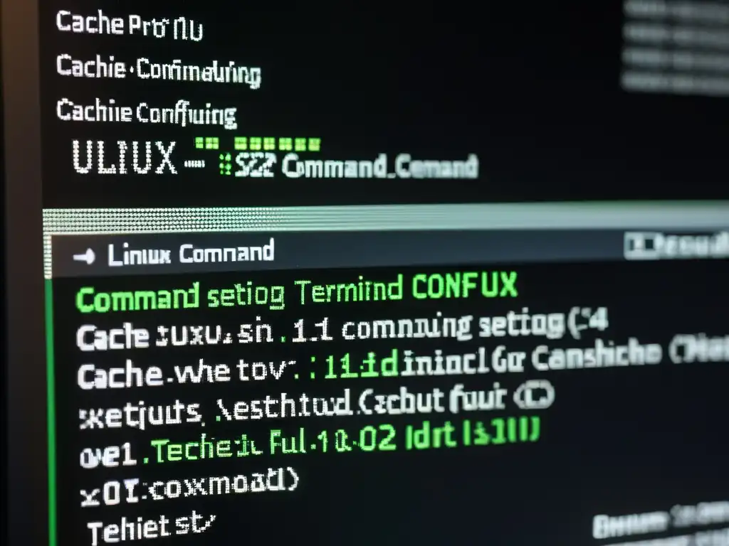 Imagen de un terminal de Linux mostrando la configuración de caché, resaltando la técnica de caché y CDN en Linux