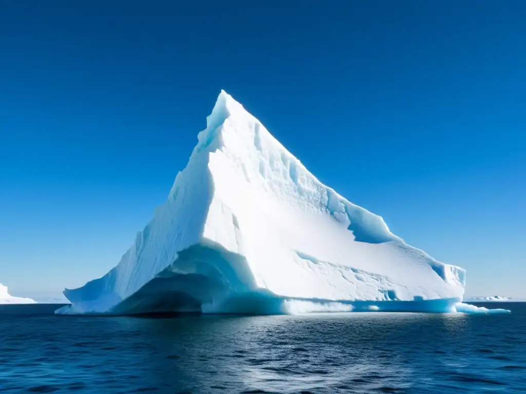 Imponente iceberg flotando en el océano, con cielo azul y aguas heladas