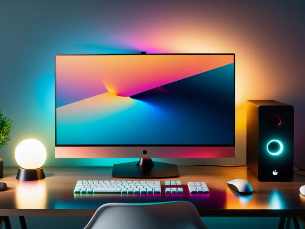 Una impresionante configuración de computadora de escritorio con PCLinuxOS, iluminación suave y moderna eficiencia