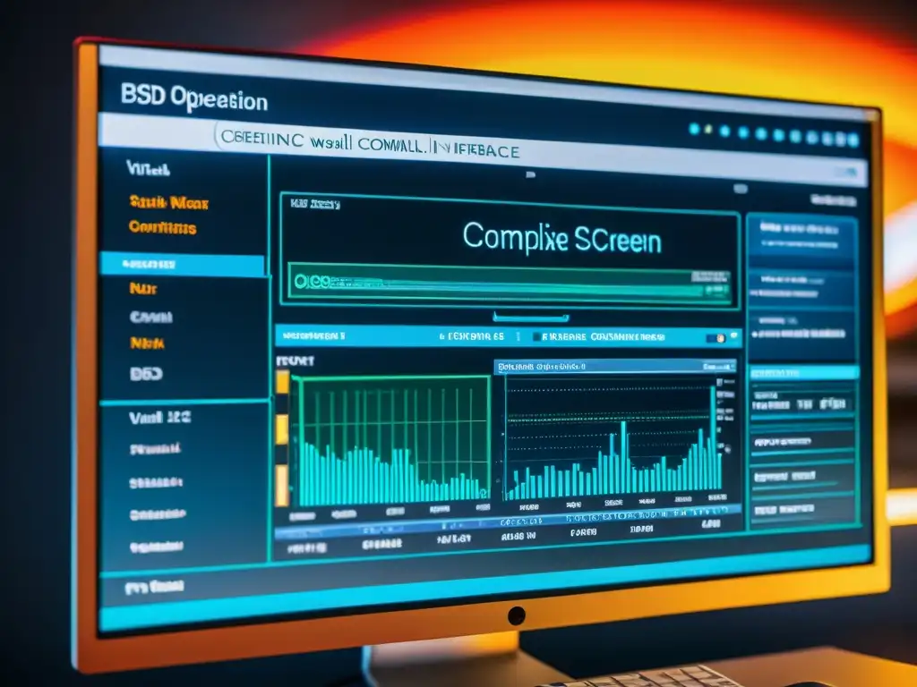 Una impresionante configuración de firewalls en BSD, con una interfaz futurista de alta tecnología y detalles nítidos