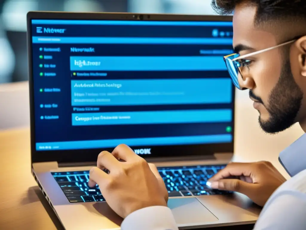 Un ingeniero de redes configura ajustes avanzados en un elegante portátil con sistemas operativos alternativos