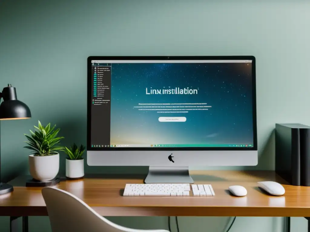 Instalación de herramientas de Inteligencia Artificial en un entorno Linux con diseño moderno y minimalista, ambiente sereno y enfocado