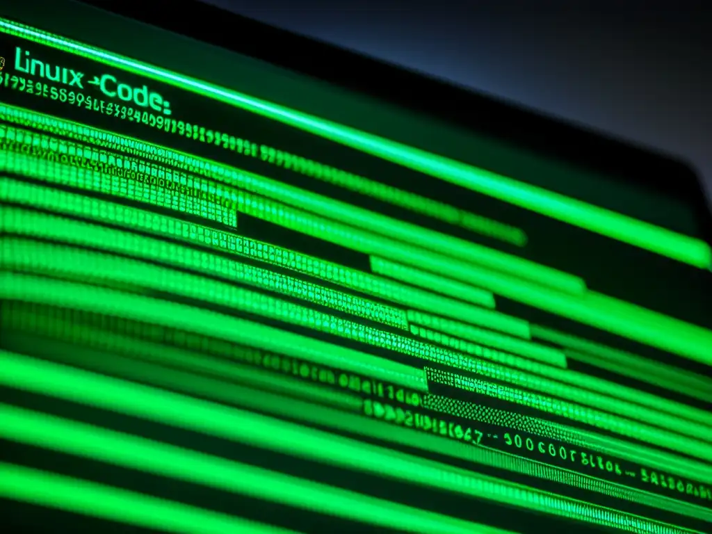 'Intensa imagen de código de Linux en pantalla, con detalles ultradetallados