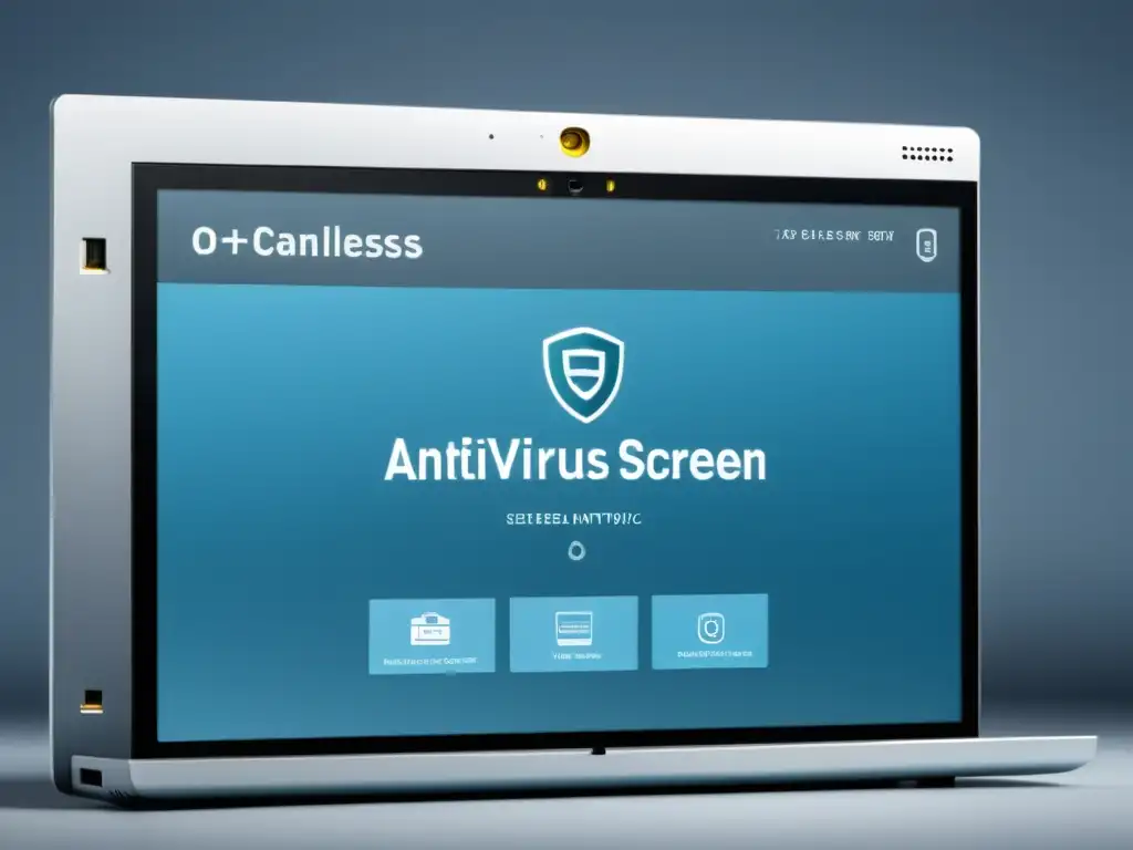 Interfaz de antivirus compatible con sistemas operativos alternativos, minimalista y moderna en tonos suaves de azul y gris