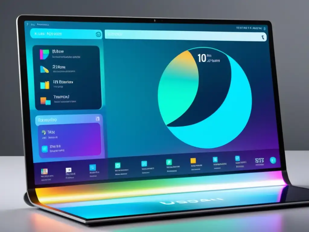 Interfaz futurista de un sistema operativo, integración digital avanzada y herramientas de visualización de datos, reflejando la transformación digital