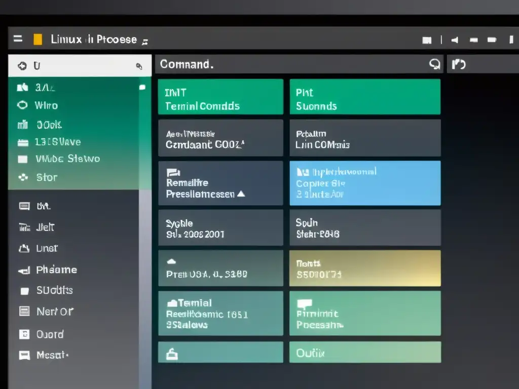 Interfaz de línea de comandos Linux: Sistema en tiempo real Interfaz de línea de comandos en Linux mostrando información detallada y procesos en tiempo real
